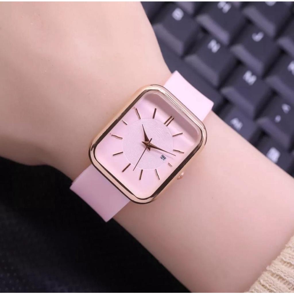 [DGS] COD✅ JAM TANGAN WANITA TERBARU 2022 STRAP RUBBER CASE KOTAK DIAMOND TANGGAL FS-285