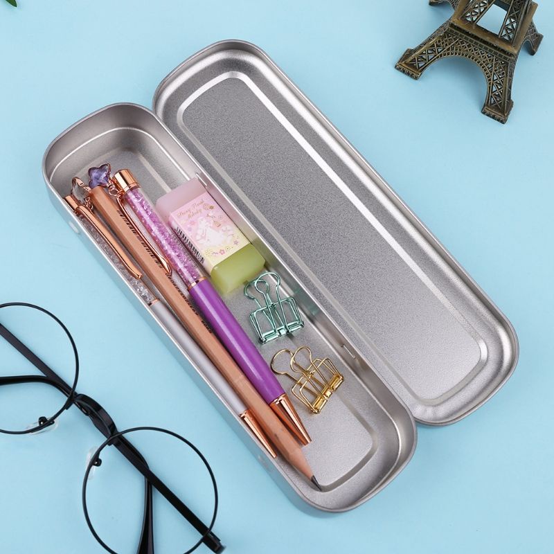 ELEGANT Durable Storage Box Student Stationery Gifts Container Pencil Case Portable Rectangular Office Supplies Metal Practical Iron Case/Multicolor