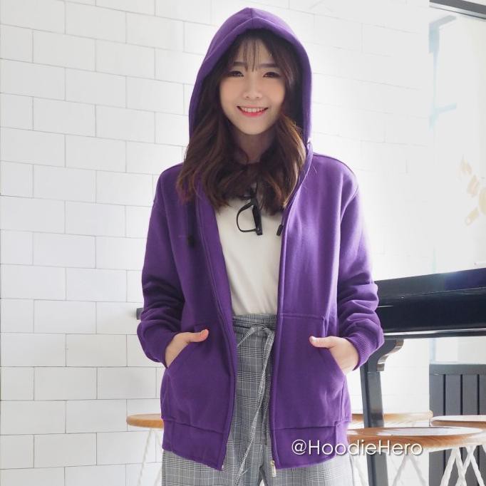 Produk Terbaru Jaket Hoodie Zipper Ungu Tua Wanita Polos - M