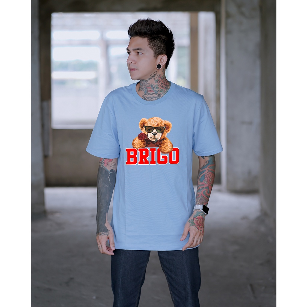 Kaos Distro BRIGO Beruang Bunga || BRIGO Kaos Lengan Pendek Bear Flower || Kaos Katun Combed M-XL ( Pria &amp; Wanita )