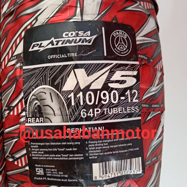 Ban Corsa M5 Platinum 110 90 Ring 12 Tubeless Scoopy FI