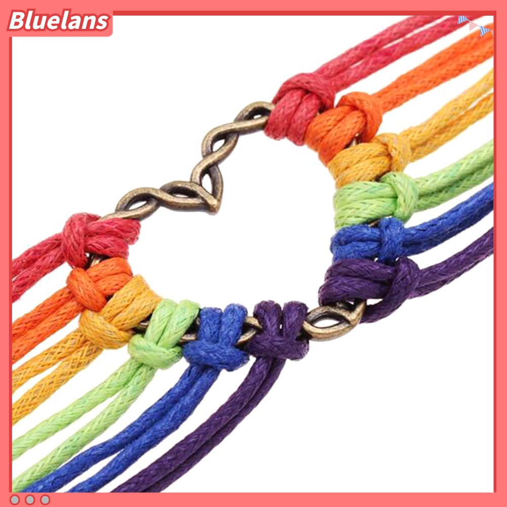 Bluelans Gay Pride Heart Charm Multilayer Rainbow Rope Bracelet Bangle Lesbian Jewelry