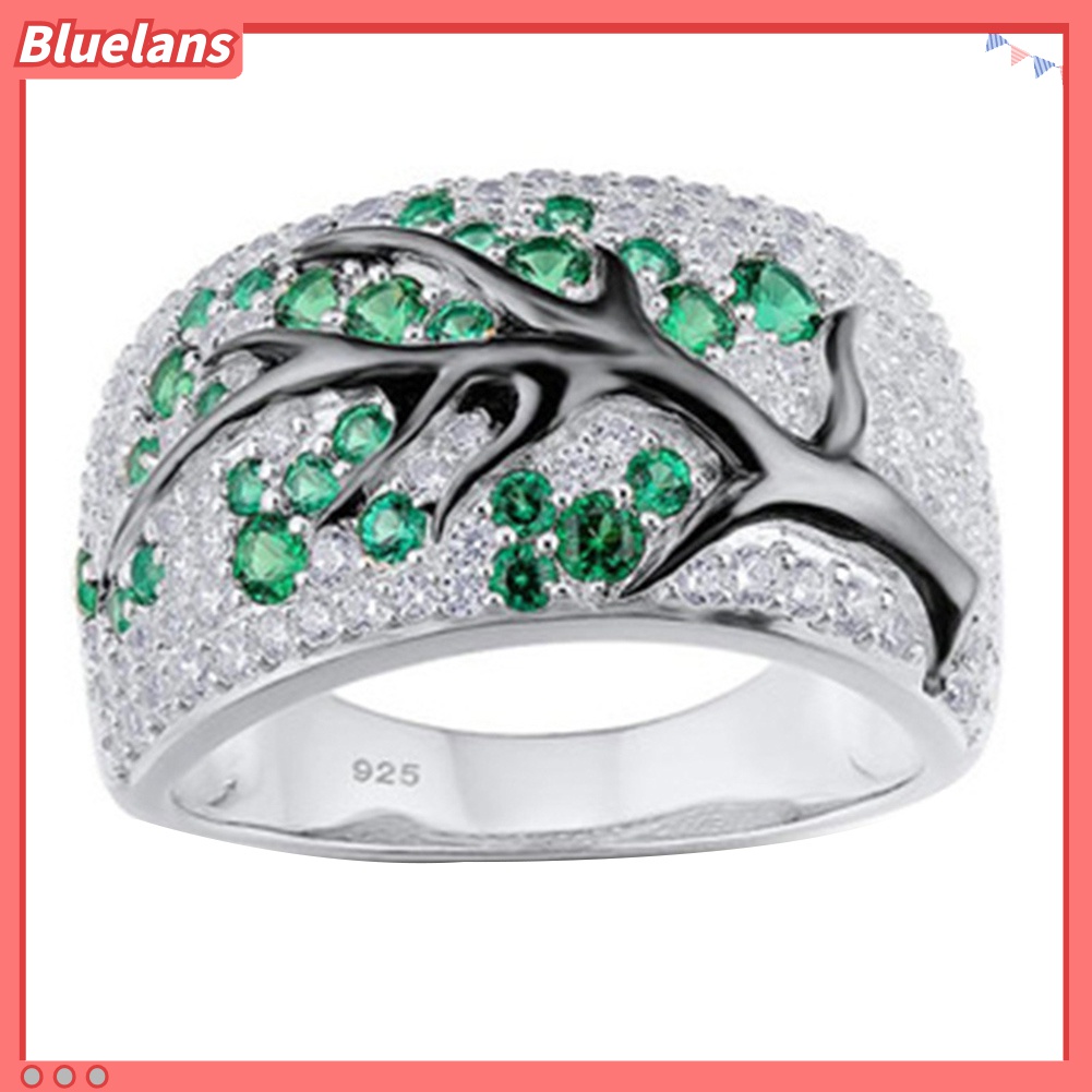 Bluelans Cincin Desain Cabang Pohon Plum Aksen Berlian Imitasi Untuk Wanita