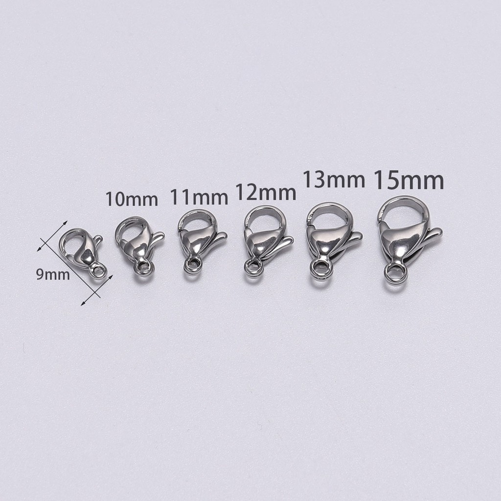 30pcs / Lot Kait Lobster Bahan Stainless Steel Ukuran 9 10 11 12 13 15mm Untuk Membuat Perhiasan