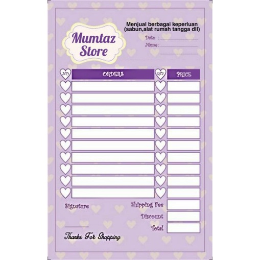

(ISI 100 LEMBAR) NOTA OLSHOP LILAC