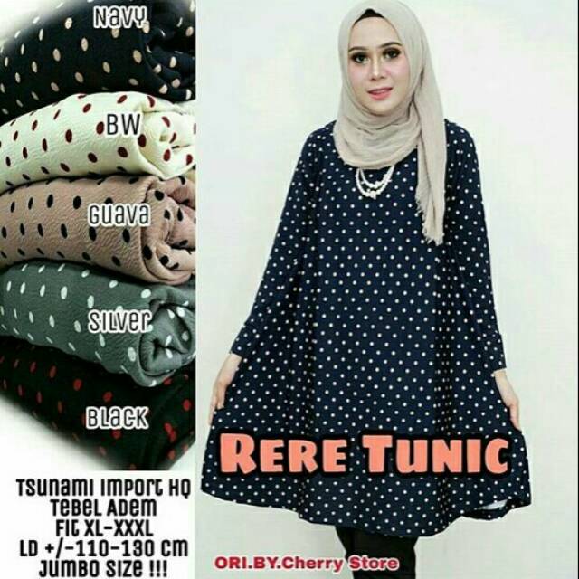 Blouse Jumbo Polkadot Waffle Rere / Blus Tunik Muslim Big Size XXXL Wanita Murah