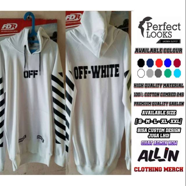 JAKET HOODIE SWEATER PRIA HITAM PUTIH OFF-WHITE REAL COTTON FLEECE