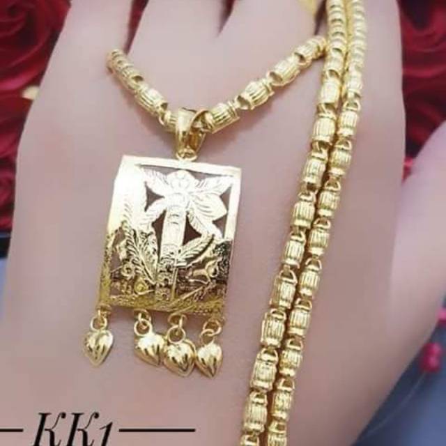 Kalung bambu Gucci 2 suku lapis emas 24k.