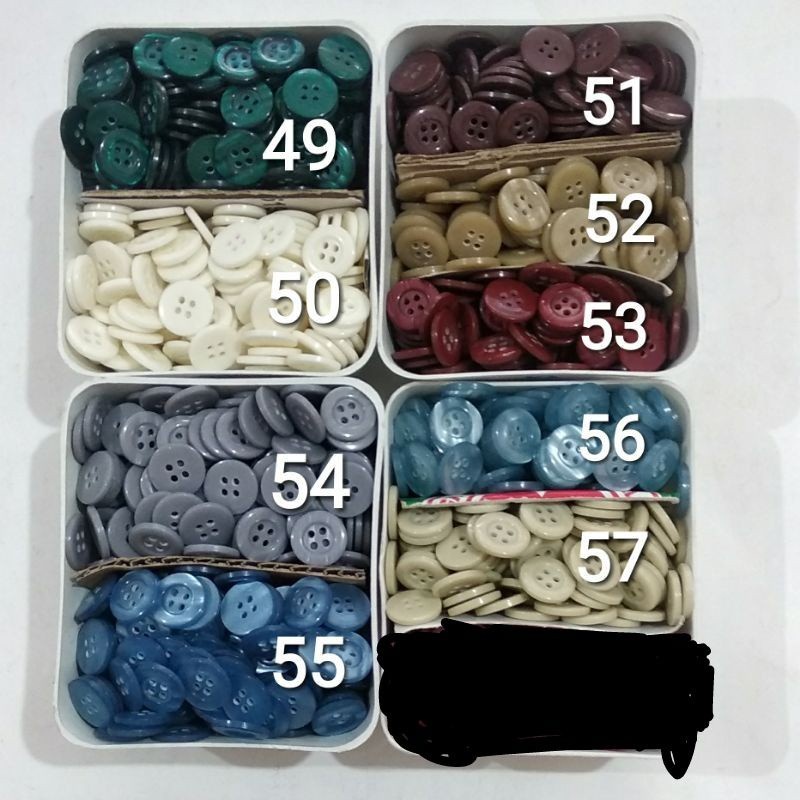 Kancing Safari 15mm , 1.5 cm isi 144pcs / kancing baju 4 lobang 15CM