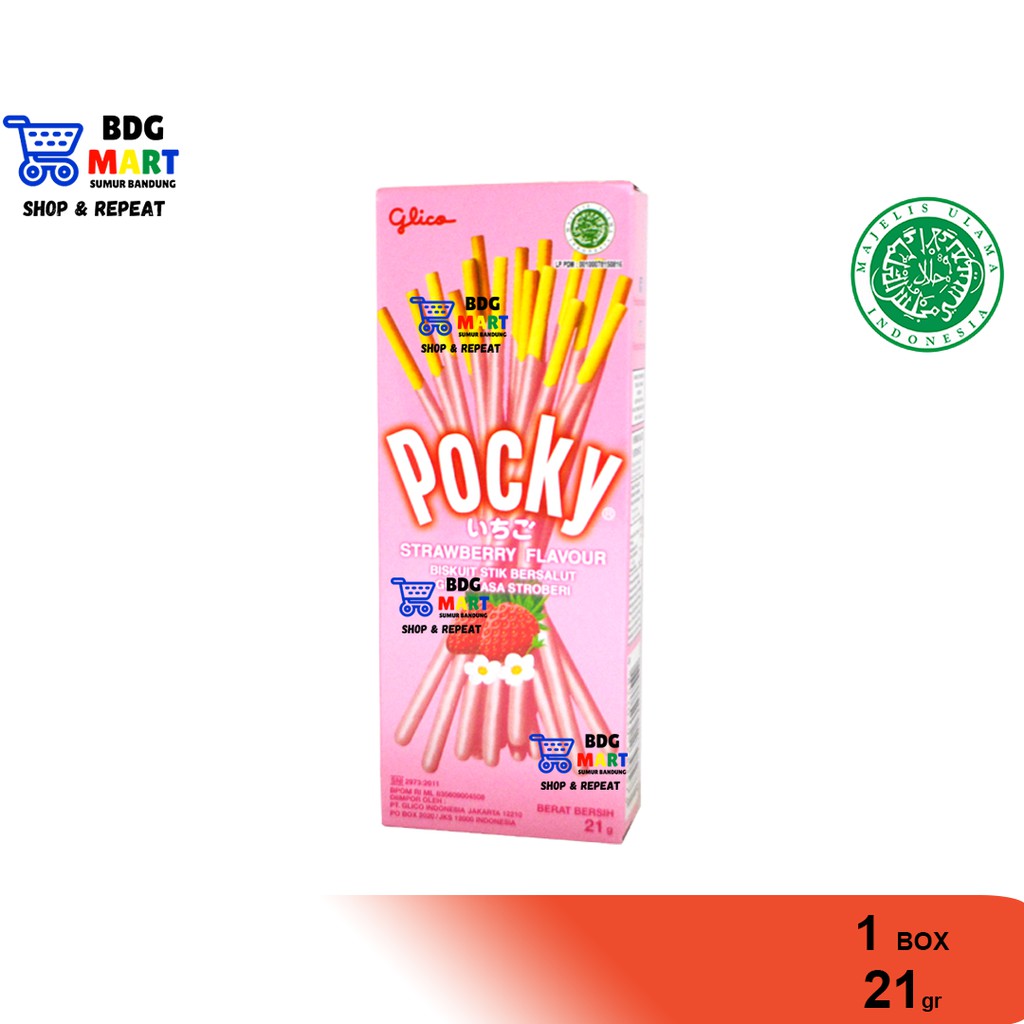 

BOX MINI Pocky Strawberry Kue Biskuit Stik Lapis Krim Stroberi Halal - 21gr