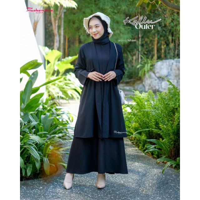 GAMIS HITAM SET OUTER + PASHMINA KALLU || ZABANNIA