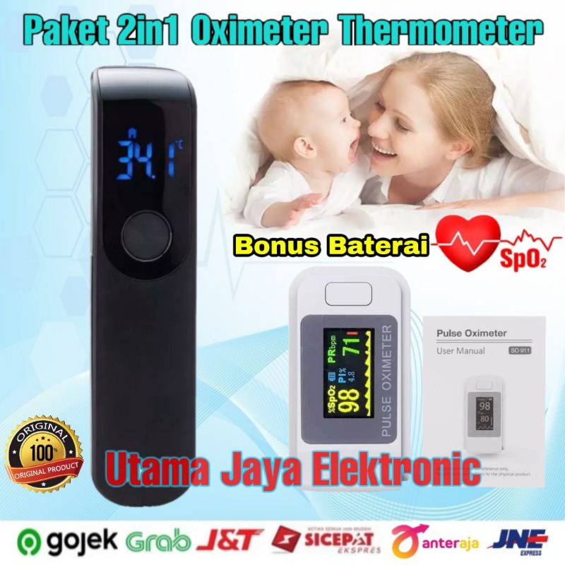 Paket 2in1 Thermometer Infrared Oximeter Fingertip Pulse