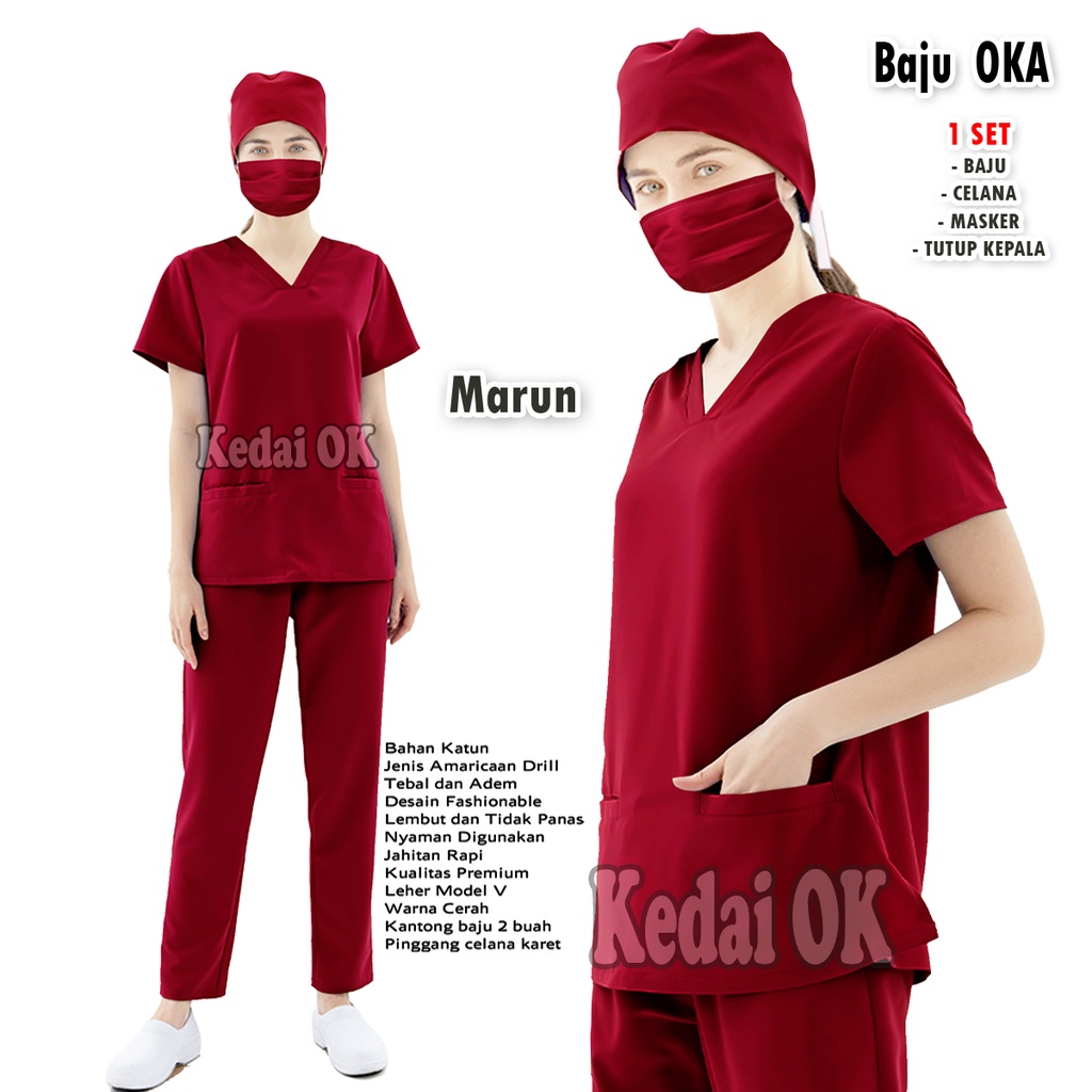 Baju Oka Leher V / Baju Jaga Dokter/perawat / Baju OK lengan pendek