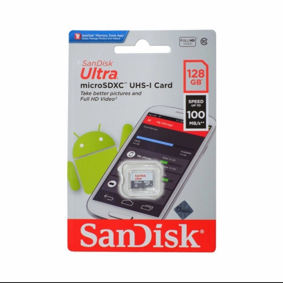 MICRO SD SANDISK 128 GB 100 MBPS CLASS 10