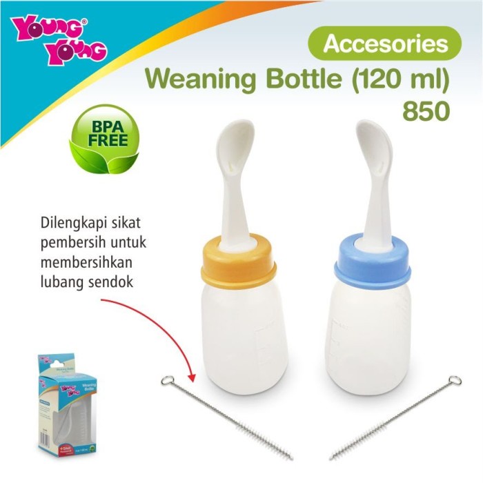 

Premium Botol Makan Bayi dengan sendok Free Sikat Pembersih 120 ml BPA FREE