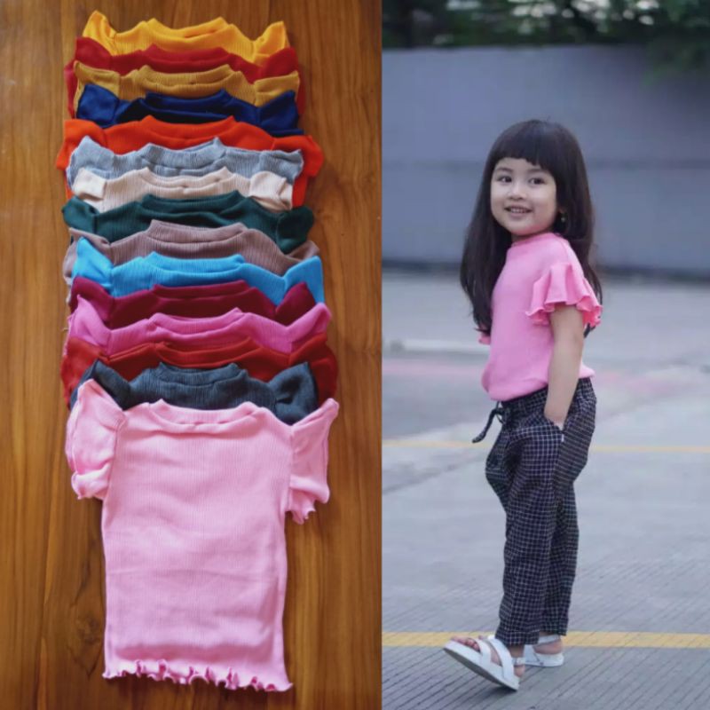 2-5th [PILIH WARNA] ZARRA TOP kaos anak baju anak kaos rajut anak ruffle tee