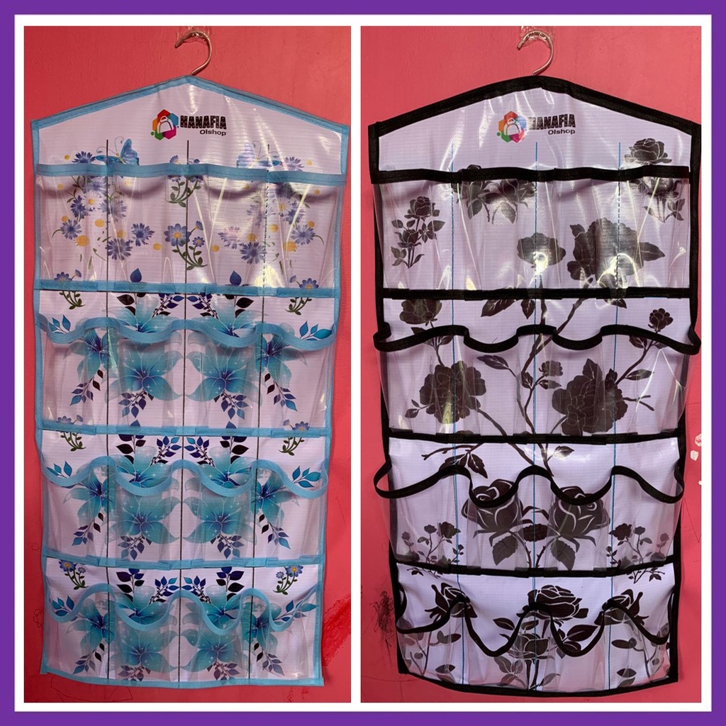 HANAFIA RAK DALEMAN GANTUNG | RAK DALEMAN KARAKTER BUNGA | RAK KAOS KAKI | GANTUNGAN CELANA DALAM 16 SEKAT POUCH HANGING ORGANIZER
