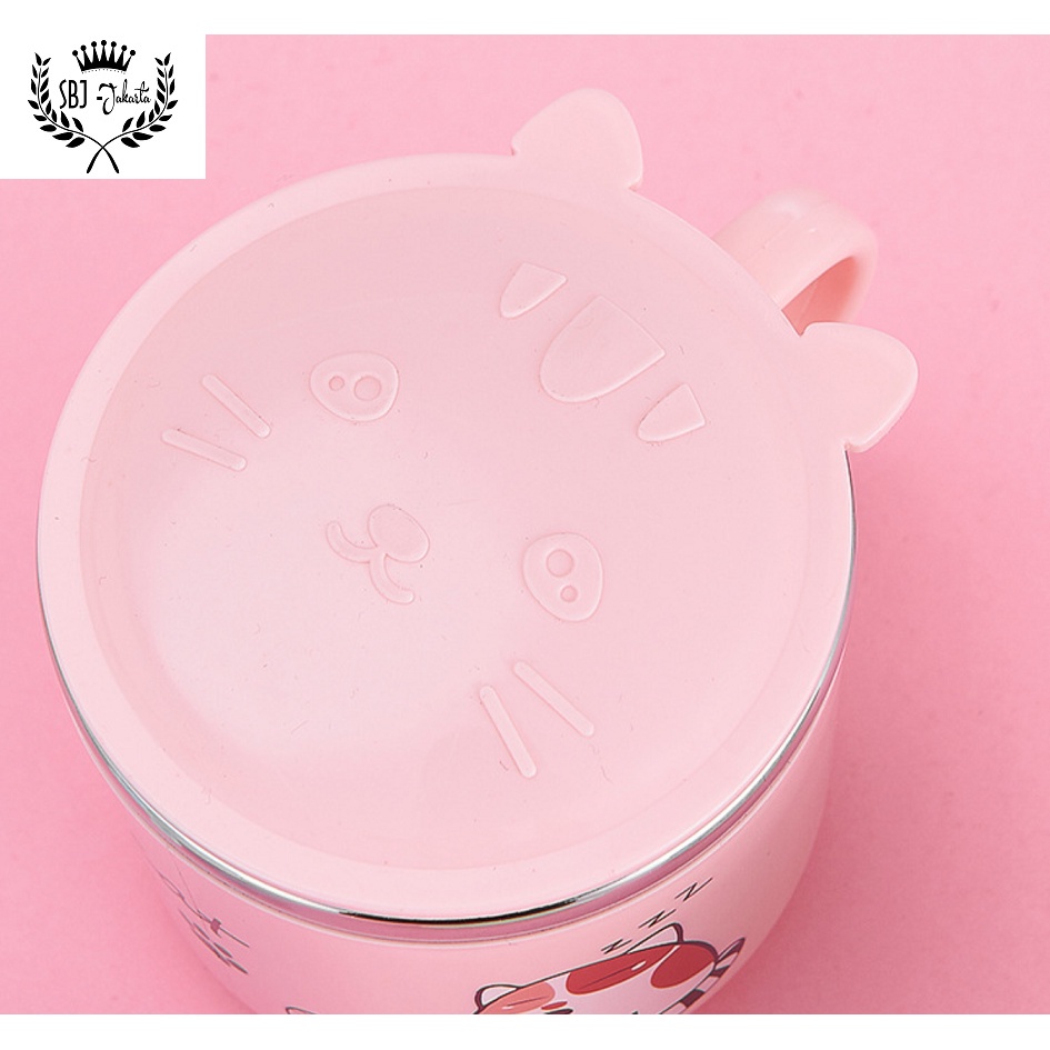 Cangkir Anak Gelas Mug 304 SUS Cute Cat Stainless 304 Anti Bocor 270ml