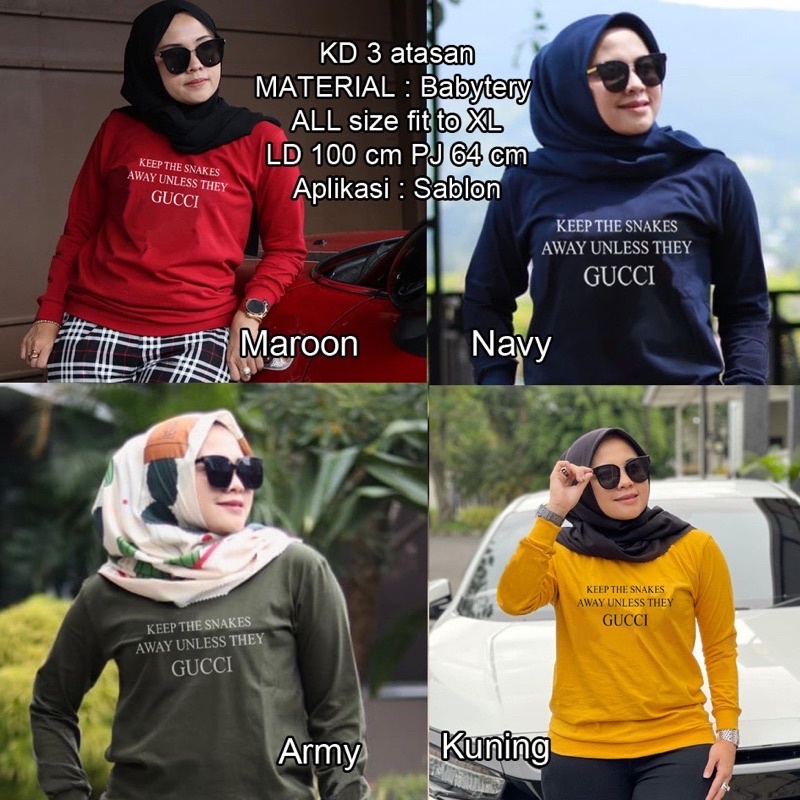 Pakaian atasan lengan panjang wanita baby terry GUCCI / baju kaos / kekinian / keren / realpict