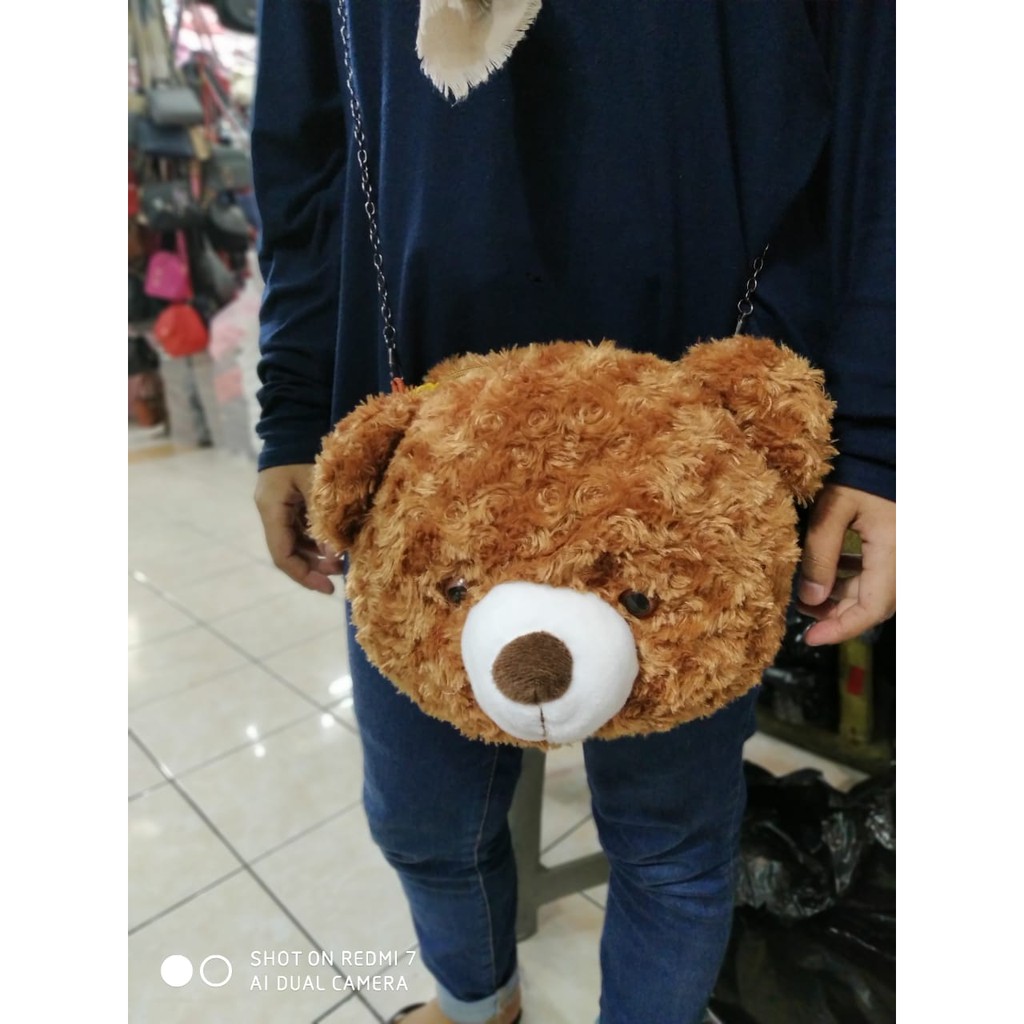 Tas selempang bulu bear Cute Plush tedy Bear Shape Women Crossbody Shoulder Bags Ladies Girls Casual Chain kekinian 2022