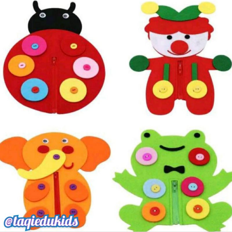 mengancing dan resleting flanel mainan montessori