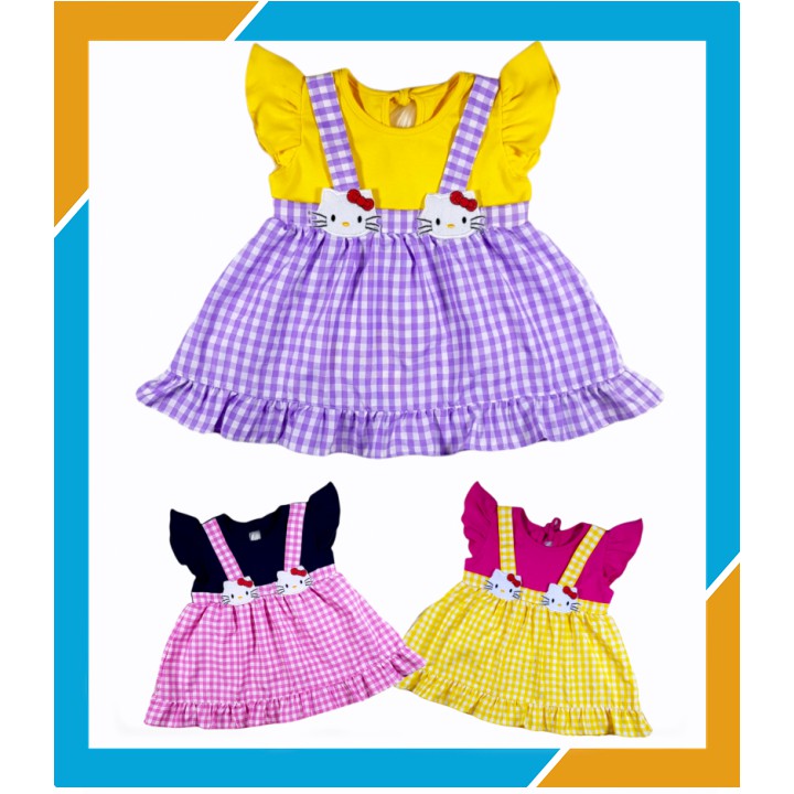 Dress bayi perempuan 0 6 bulan kaos kombinasi kotak lilac. syahira star kids