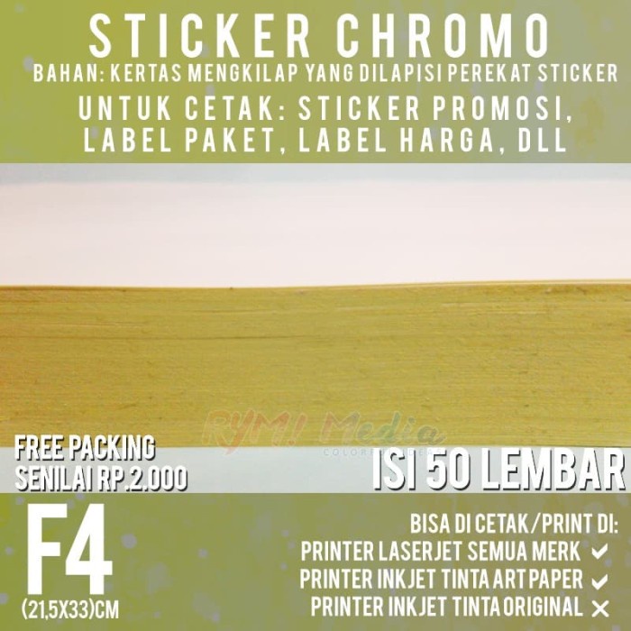 

perekat-pengikat- sticker chromo f4 isi 50 / kertas stiker bontax glossy mengkilap folio -pengikat-