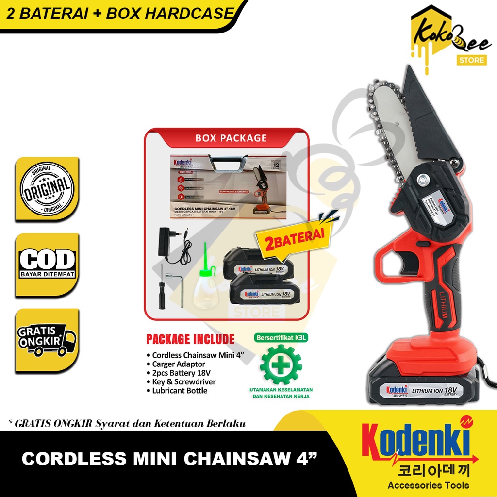 Mesin chain saw potong kayu cordless baterai chainsaw mini 4" Kodenki - Mesin gergaji potong kayu ba