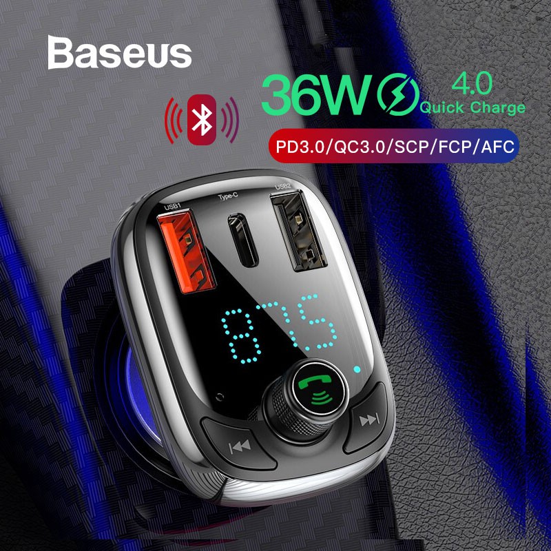 adapter Baseus Quick Charge 4.0 Car Charger with FM Transmitter Bluetooth 5.0 Handsfree FM