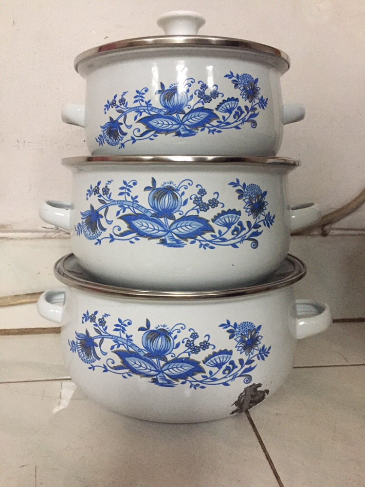 Panci Jadul Motif Bunga Isi 3pc _panci Reona Tutup Kaca