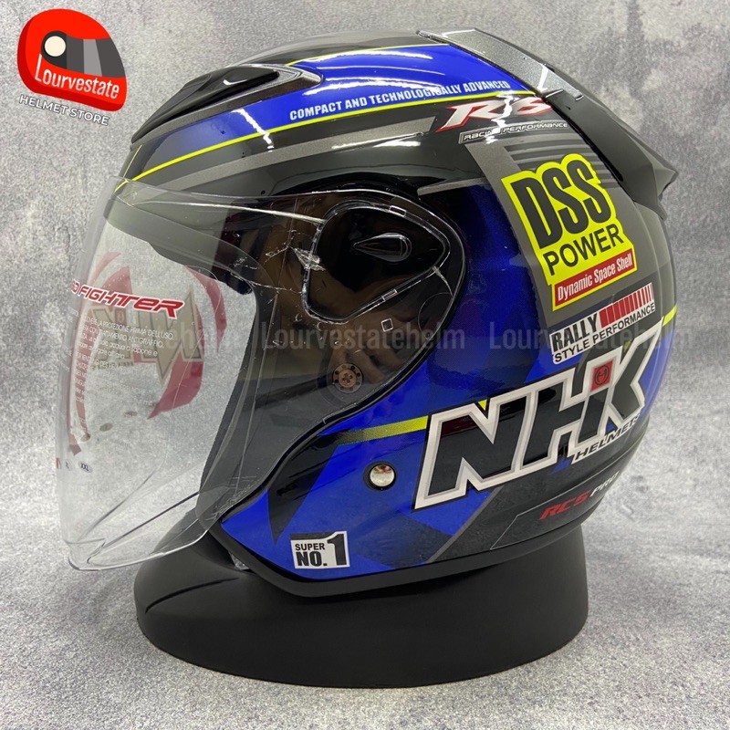 Helm NHK R6 Motif Rally #2 BLACK BLUE GLOSSY Hitam Biru Glossy Half Face
