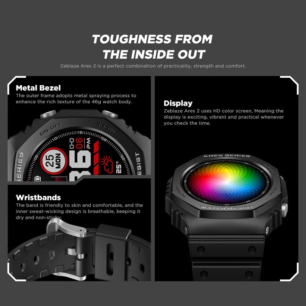 Zeblaze ARES 2 Rugged Fashion Smartwatch Waterproof 5 ATM SPo2 Sensor