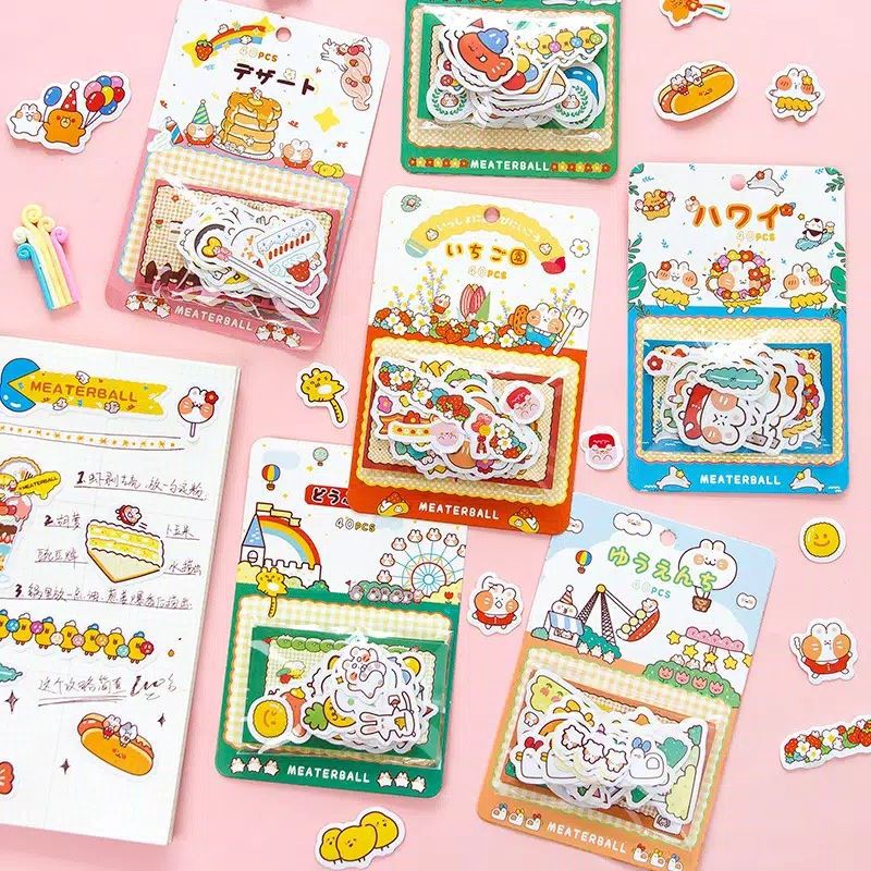 

40 pcs sticker flakes meaterball animal seal label cute diary diy scrapbook bujo jurnal