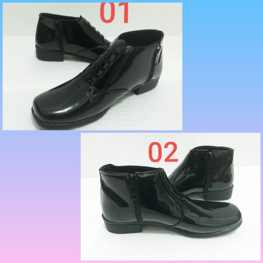 Sepatu Boots Hak High Heels PDH Wanita Cewek Polwan Security Satpam Taruna Paskibra Glossy Elegan