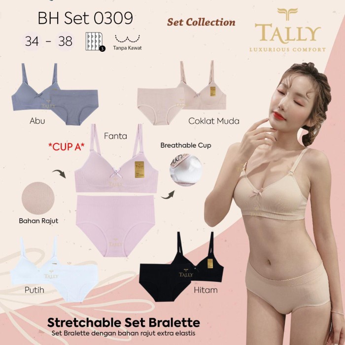 Set Bra Set Seserahan Setelan Tanpa Kawat Busa Tipis 34-38 TALLY 0309