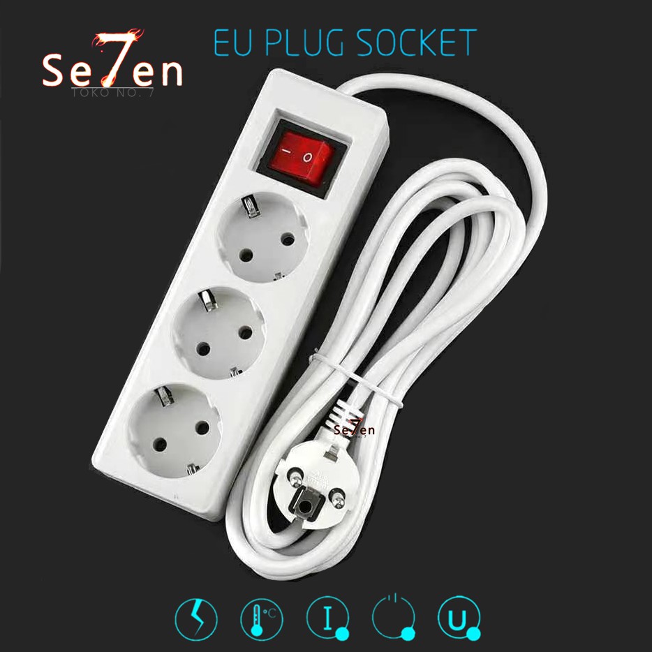 SZ-503 STOP KONTAK + KABEL 3 LUBANG 1.5M 3M 5M COLOKAN LISTRIK EU PLUG