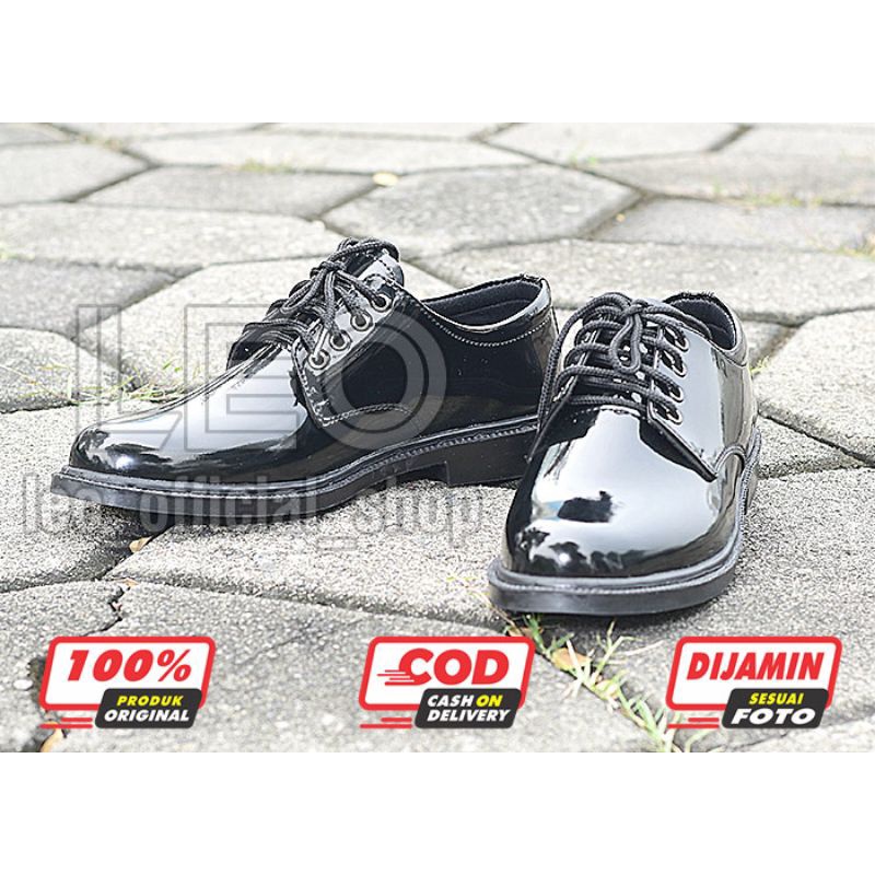 Sepatu PDH Pendek 01 TNI Satpam Security Hitam Kilap / Sepatu Kerja Dinas Hitam Glossi Satpam Polri TNI AD AL AU Guru Perkantoran PNS Pria - DT01