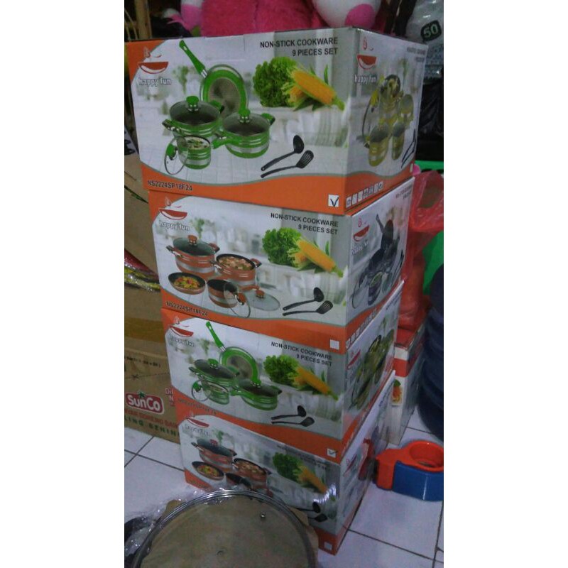 panci set tebal warna hijau