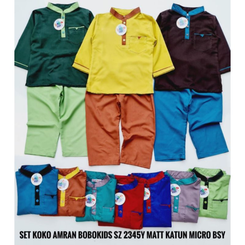 SET KOKO AMRAN BOBOKIDS / BAJU MUSLIM ANAK LAKI LAKI / SETELAN KOKO ANAK LENGAN PANJANG