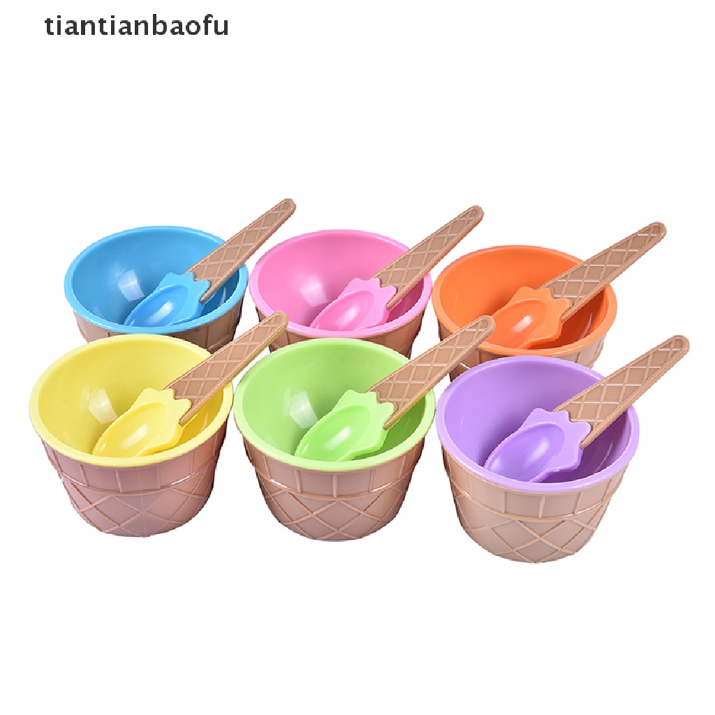 [tiantianbaofu] 6Color kids Ice Cream Bowls Ice cream Cup Couple Bowl Gifts Dessert With A Spoon Boutique