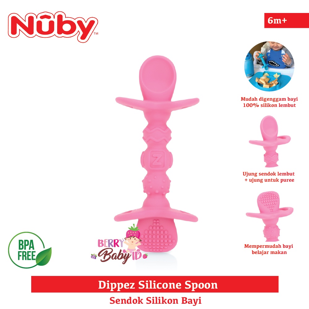 Nuby Dipeez Silicone Self Feeding Spoon Sendok Silikon Teether Bayi Berry Mart