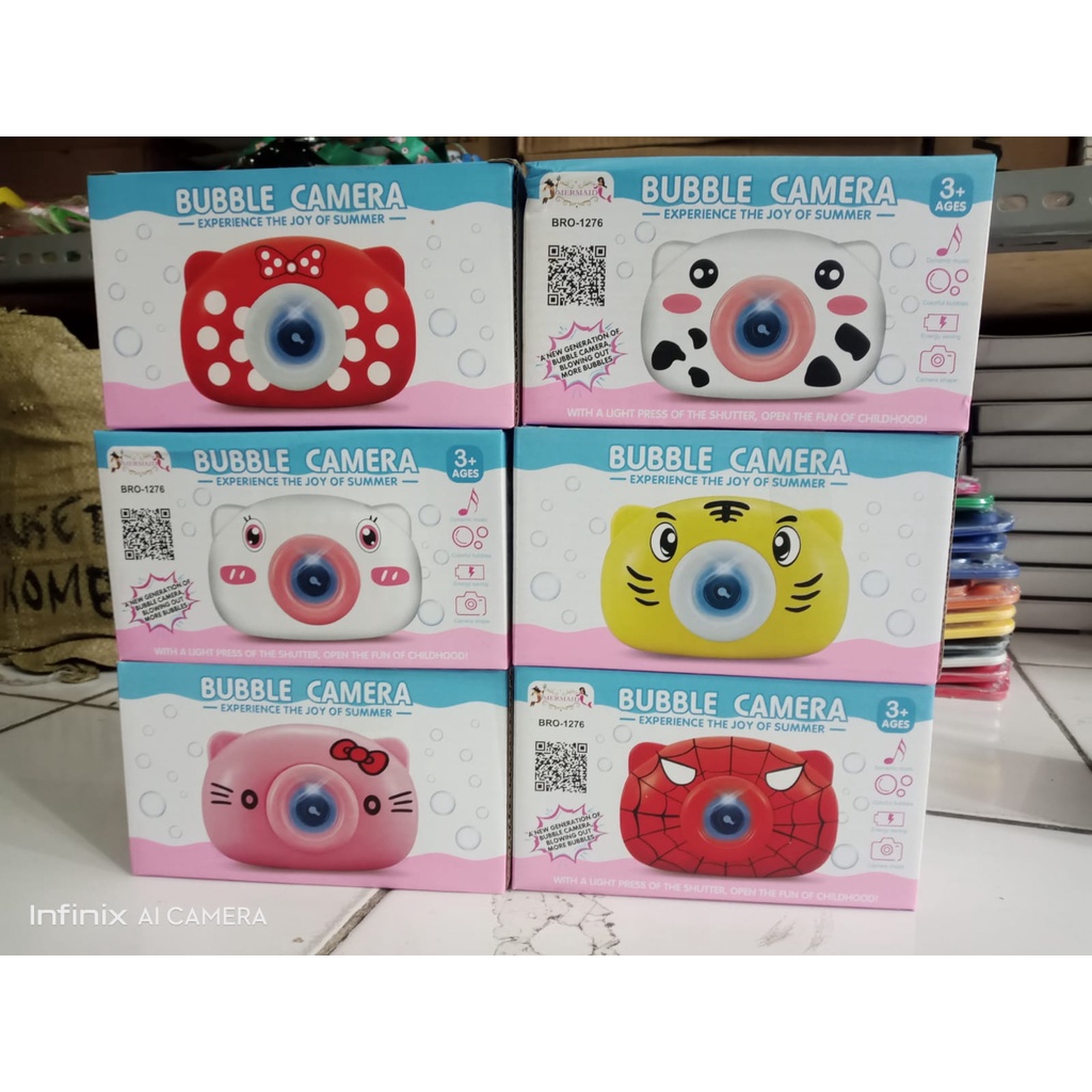 new mainan anak BUBBLE CAMERA kamera mainan gelembung sabun balon air electric machine lampu &amp; musik doraemon hello kitty spiderman tiger sapi kodok