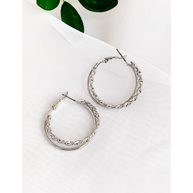 LRC Anting Tusuk Fashion Alloy Twist Double Circle Earrings D84444