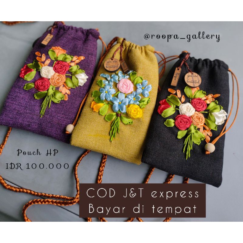 Tas HP/Tempat HP/Pouch HP Sulam Pita Handmade