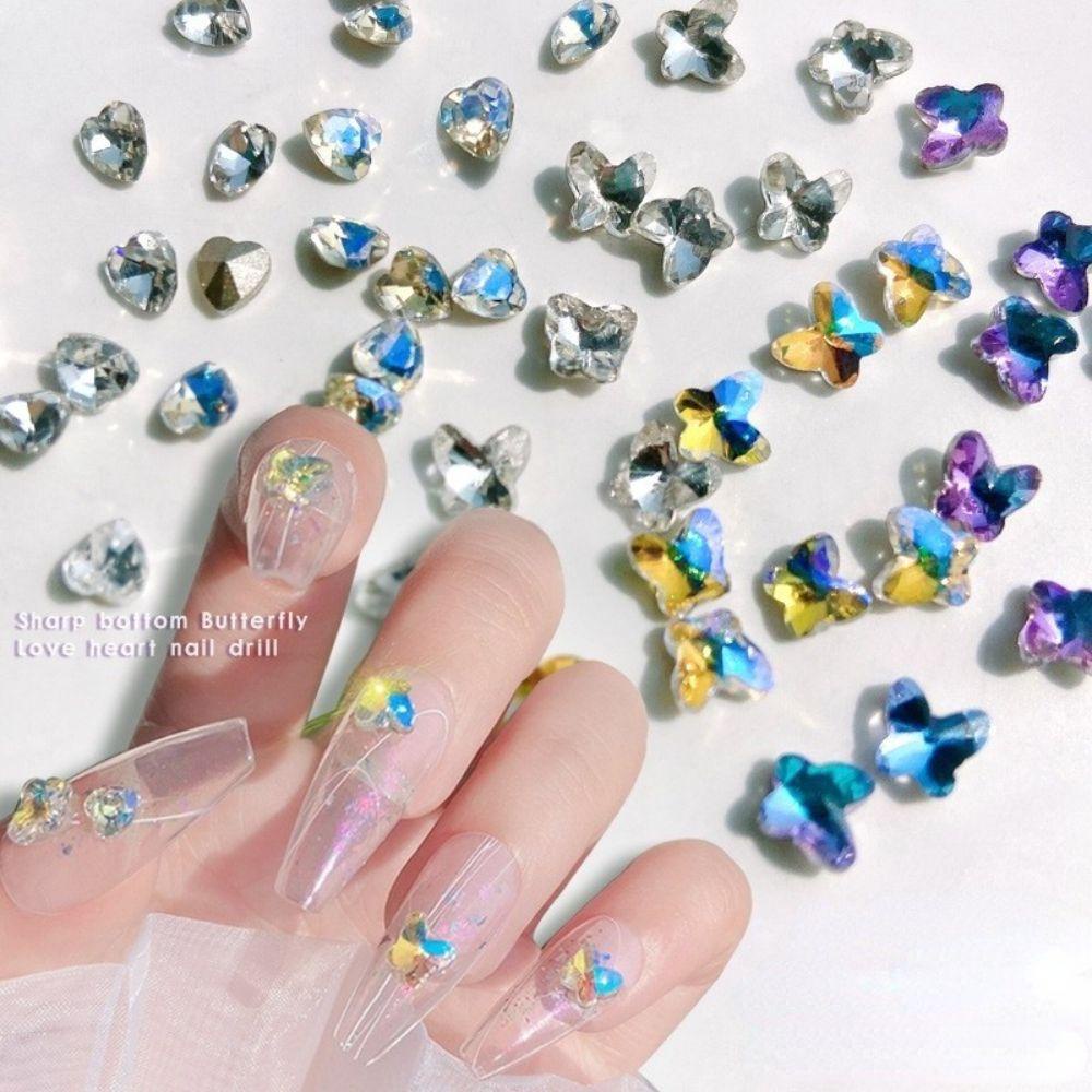 AUGUSTINA Agustina Paku Pesona Kupu-Kupu Kristal Hiasan Kuku Salon Kuku Manikur Aksesoris Menunjuk Bawah Nail Art Berlian Imitasi