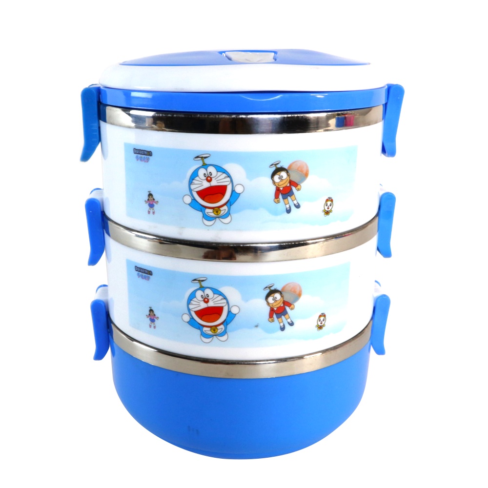 Lunch box Rantang bulat stainless steel susun 3 karakter