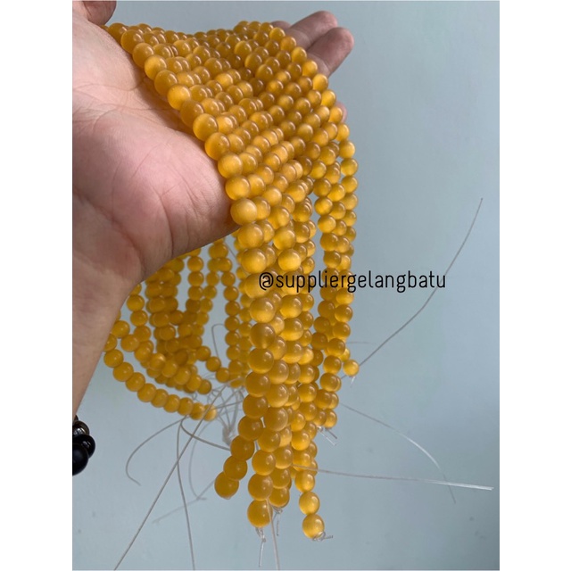 batu renceng kalung Gelang yellow cat eye 8mm mata kucing kuning bahan