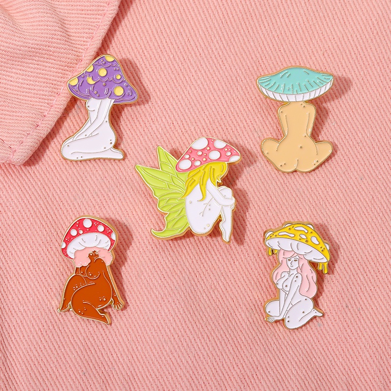 Bros Pin Enamel Bentuk Kartun Jamur Warna-Warni Untuk Wanita