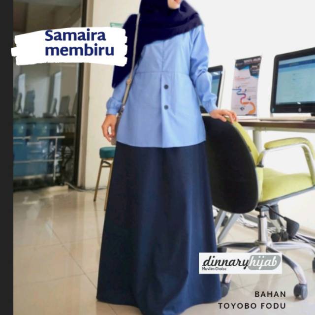 GAMIS SERAGAM BIRU II  SAMAIRA MEMBIRU || DINNARY HIJAB