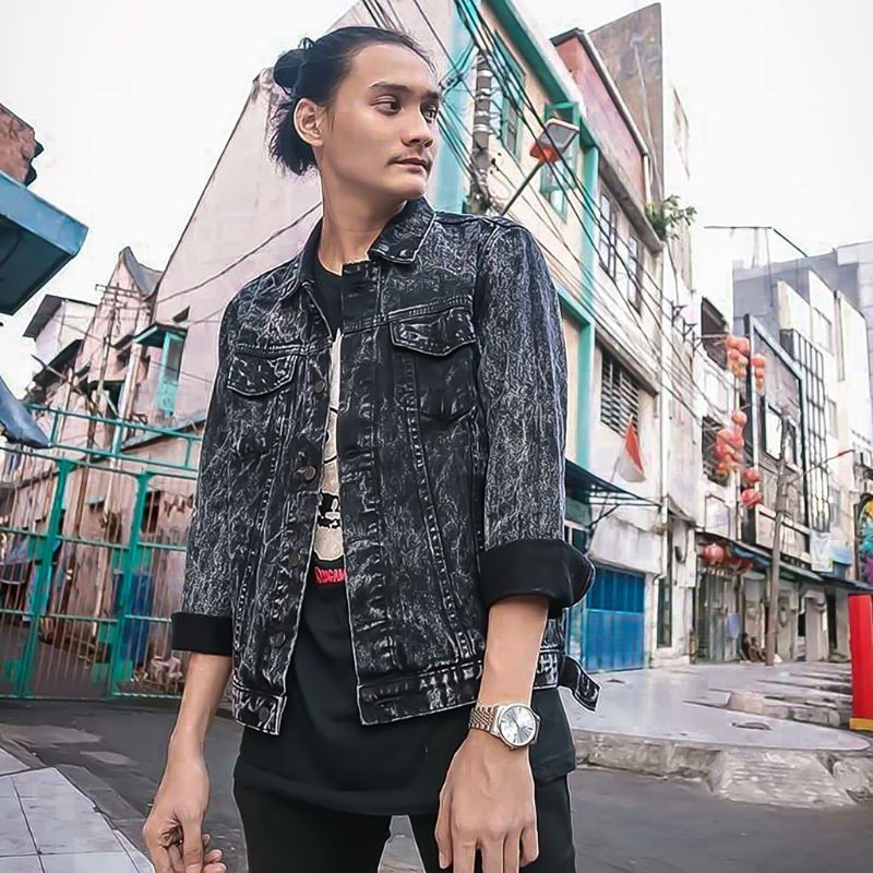 Jaket Jeans Denim Pria Sandwash Jaket Snow Black Jaket Levi Cowok